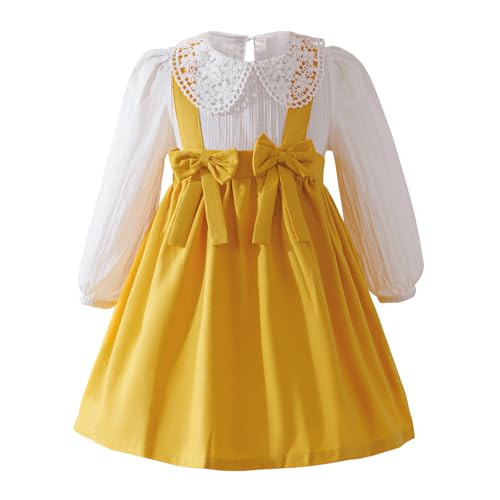 KOGWER Fall Baby Girl Clothes Long Sleeve White Lace Lapel Top Toddler Winter Clothes Lovely Bow Suspender Skirt Toddler Girl Outfits | Amazon (US)