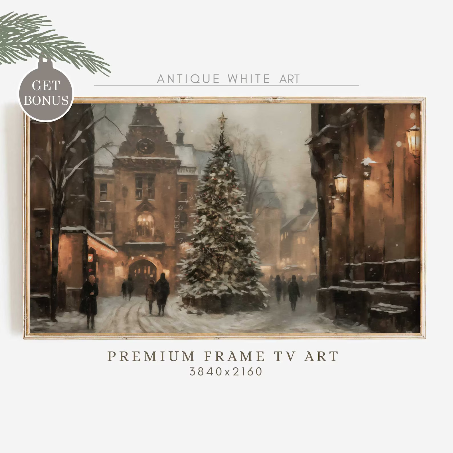 Christmas Tree Frame TV Art, Moody Winter Samsung Frame TV Art, Farmhouse Christmas, Vintage Town... | Etsy (US)