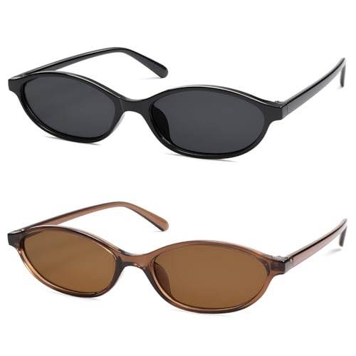 HERJOUR Retro Oval Cat Eye Sunglasses for Women Y2k Trendy Narrow Sunnies Designer Sun Glasses AR82253 | Amazon (US)