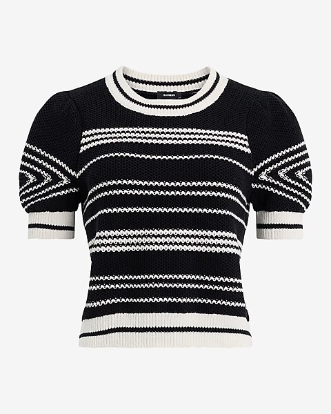Striped Short Puff Sleeve Sweater | Express