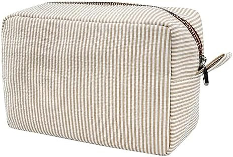 GFU Cosmetic Bags for Women, Seersucker Cosmetic Bag, Travel Toiletry Stripe Makeup Bag, Large Wo... | Amazon (US)