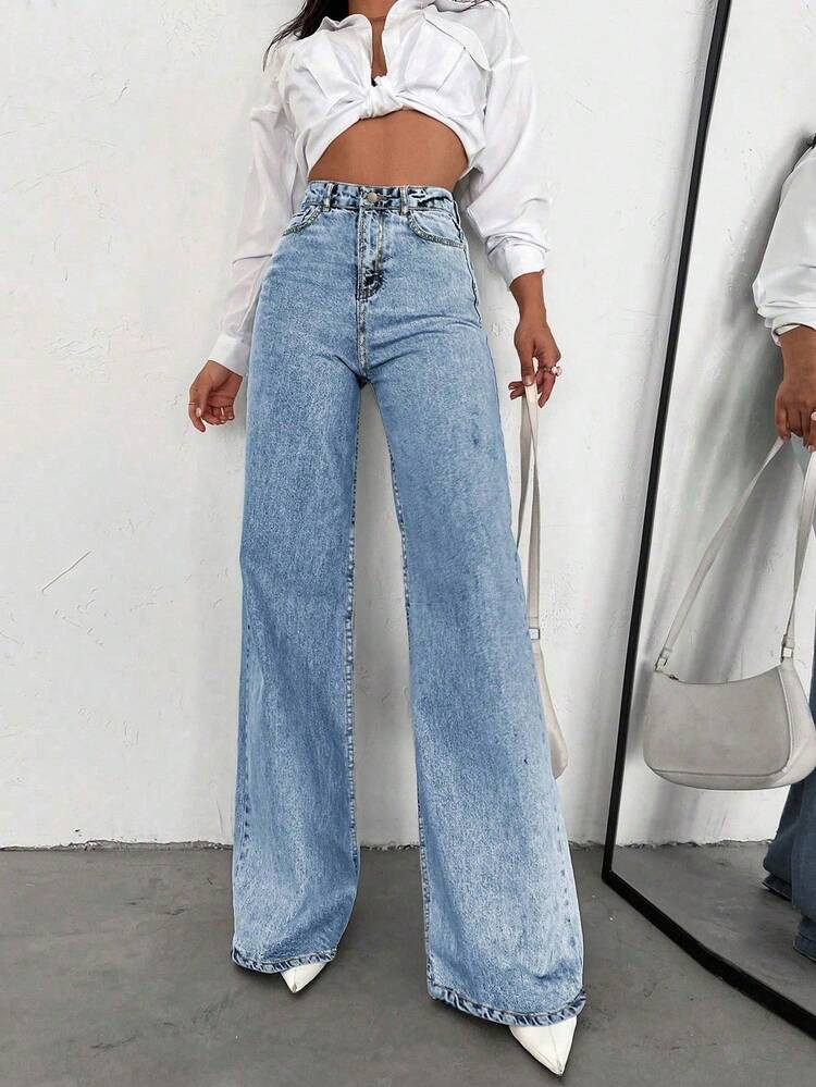 ZIRRA Women Fashion High Waist Wide Leg Jeans Slim Fit Denim Casual Trousers For Women | SHEIN