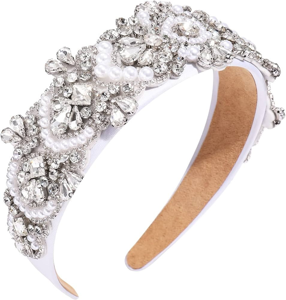UYT Crystal Headbands for Women's Hairbands Rhinestone Embellished Headbands Pearl Beaded Headban... | Amazon (US)