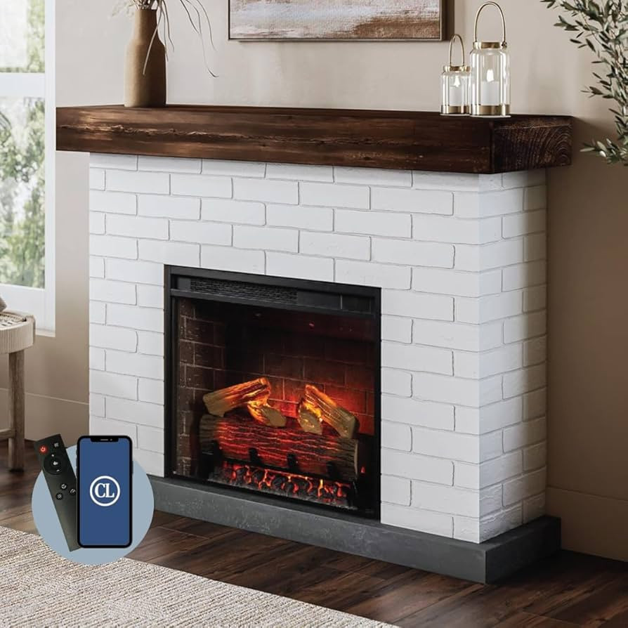 Country Living - Jackson Fireplace Mantel Package, WiFi Enabled 28” Fireplace Insert, White Bri... | Amazon (US)