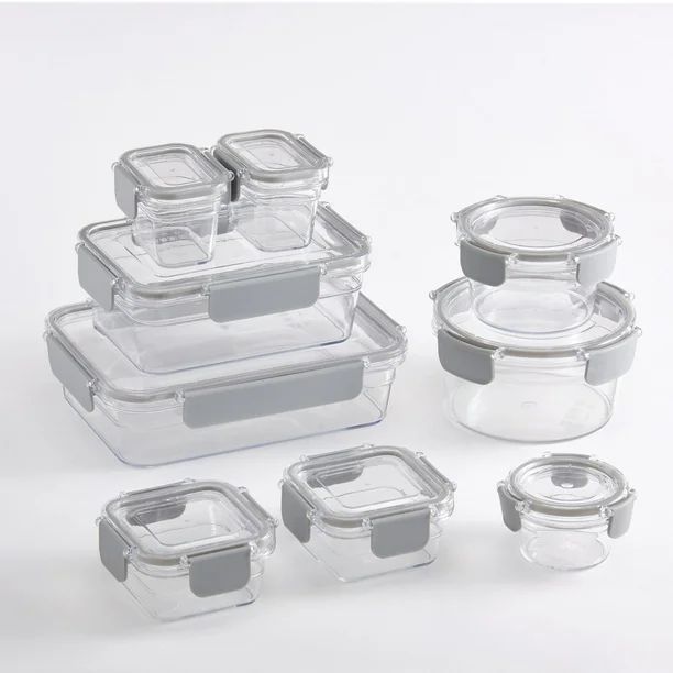 Mainstays 18 Piece Tritan Food Storage Container with Clear lid & Container, Light Grey Clasps, 9... | Walmart (US)