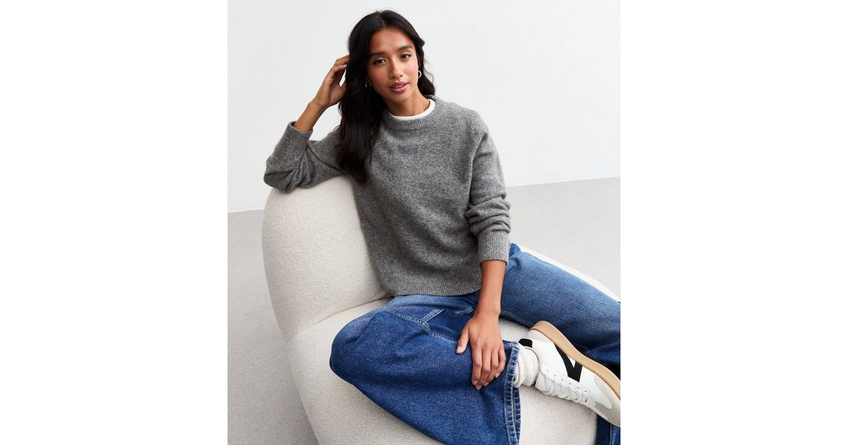 Petite Grey Soft Knit Crew Neck Jumper 
						
						Add to Saved Items
						Remove from Saved I... | New Look (UK)