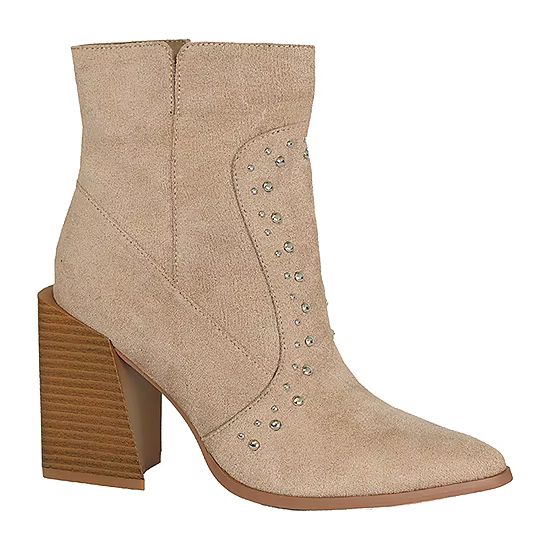 new!Yoki Womens Blonde Stacked Heel Booties | JCPenney