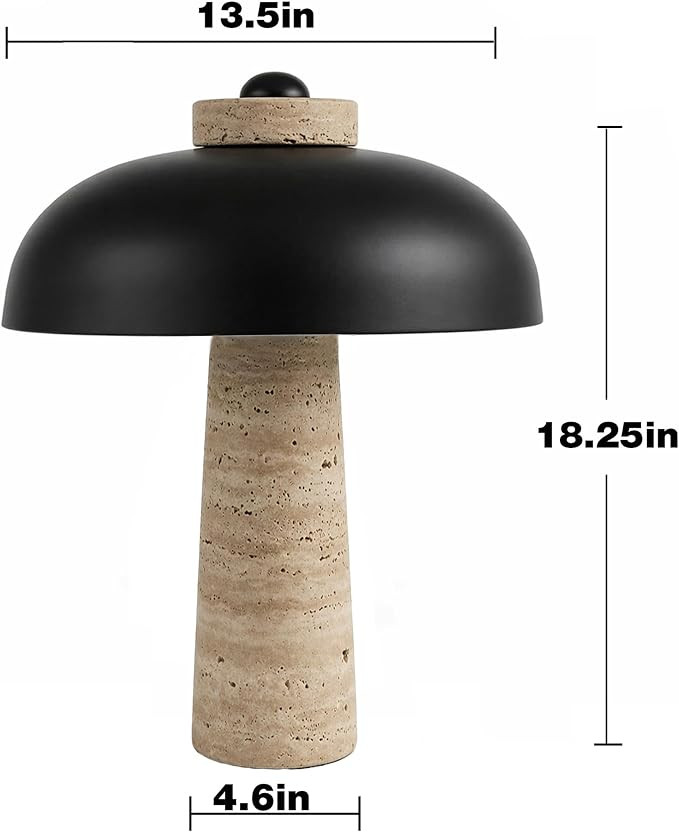 18" Travertine Table Lamp with Black Metal Shade, Marble Mid-Century Modern Black Stone Desk Lamp... | Amazon (US)