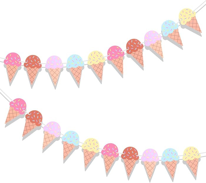 2 Pcs Ice Cream Banner, Ice Cream Birthday Party Decorations, 1st Birthday Banner, Garland Summer... | Amazon (US)