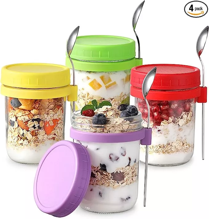 Xigugo Overnight Oats Jars, Overnight Oats Container with Lid and Spoon, 10  Oz C