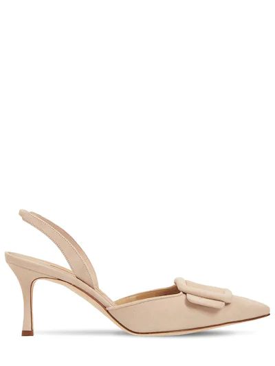 Manolo Blahnik - 70mm maysli suede slingback pumps - Nude | Luisaviaroma | Luisaviaroma