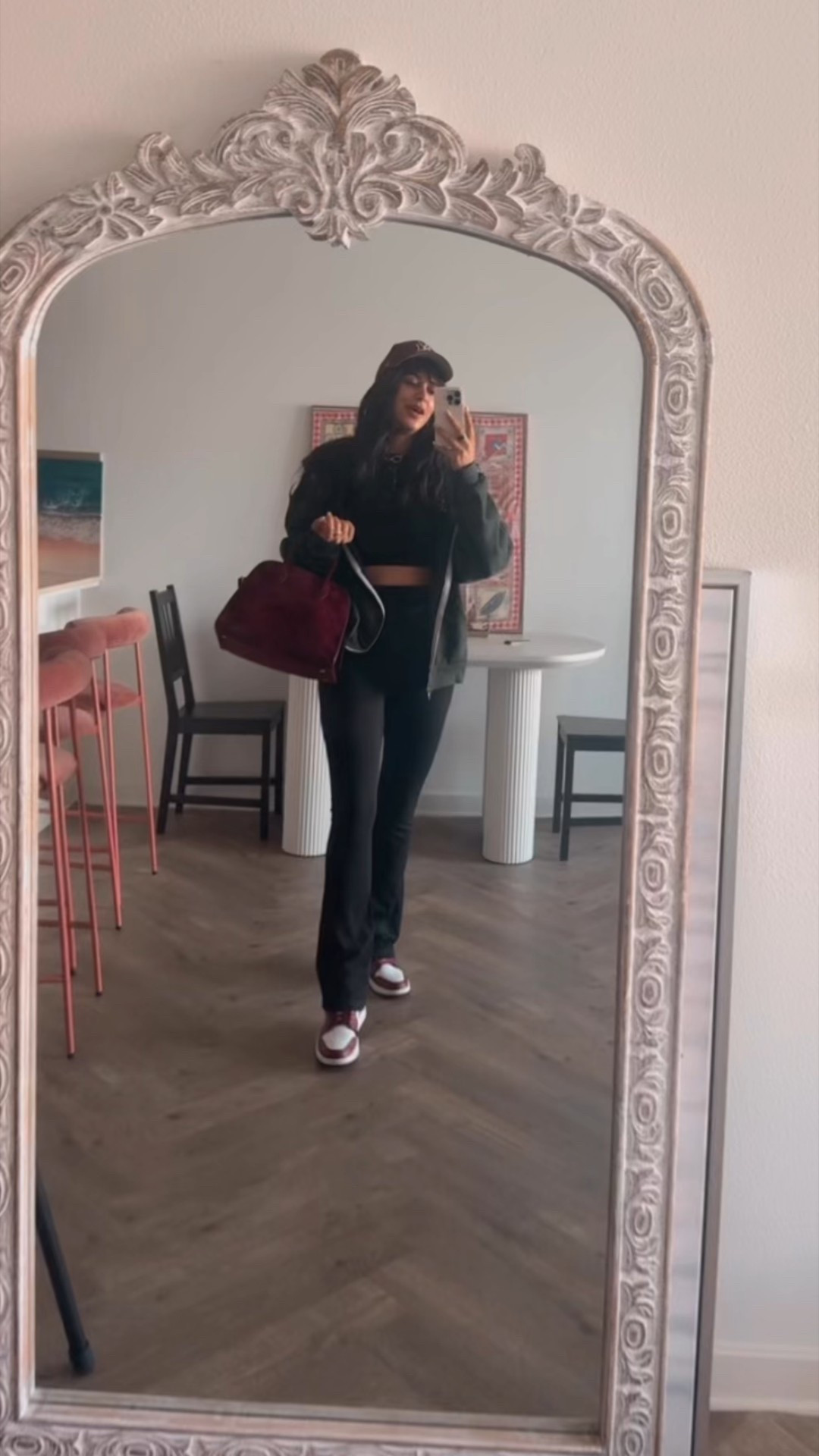 What I wore to run errands today and went to a hip hop class to dance in this outfit too, comfortable . My The row Margaux burgundy suede bag is sold out but here are affordable options too; I love to pair this color with green

#LTKShoeCrush #LTKFindsUnder100 #LTKItBag