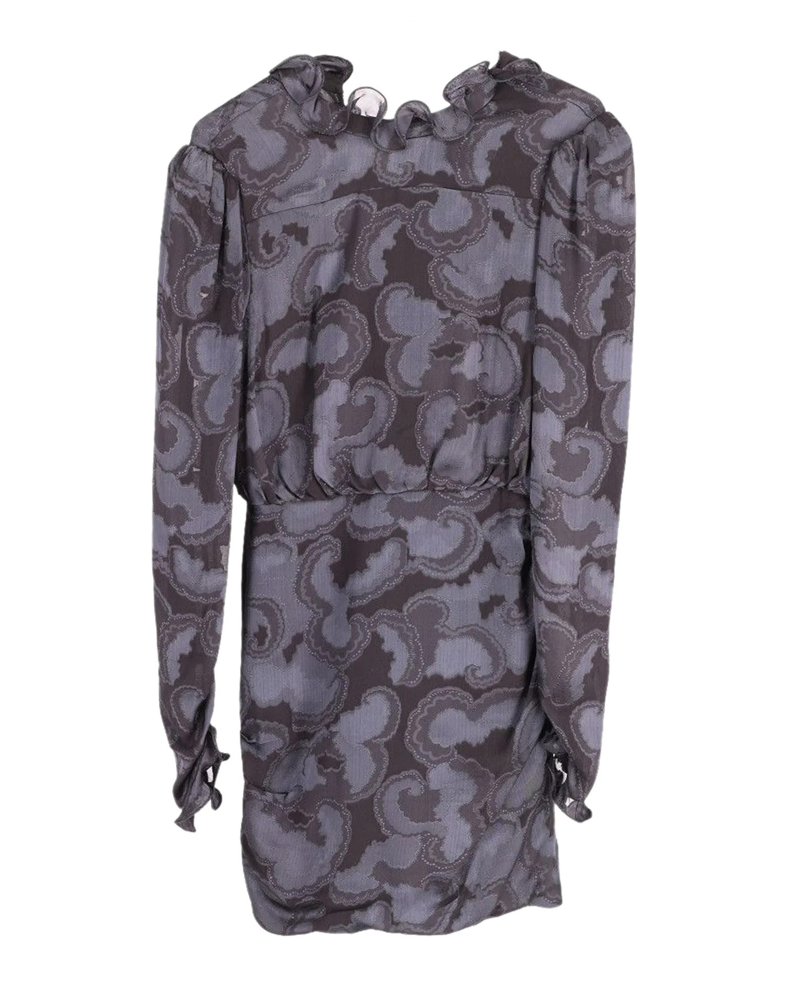 Saloni Rina B Ruffled Jacquard Mini Dress in Navy Blue Silk | Shop Simon