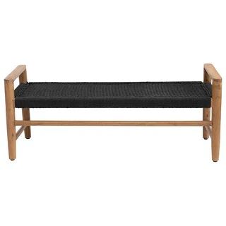 45.5"W Teak Wood Bench with Cotton Woven Seat | Bed Bath & Beyond