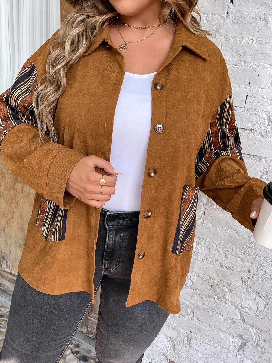 Plus Striped Patched Pocket Drop Shoulder Jacket
   
      SKU: sf2209020822788081
         US$21... | SHEIN