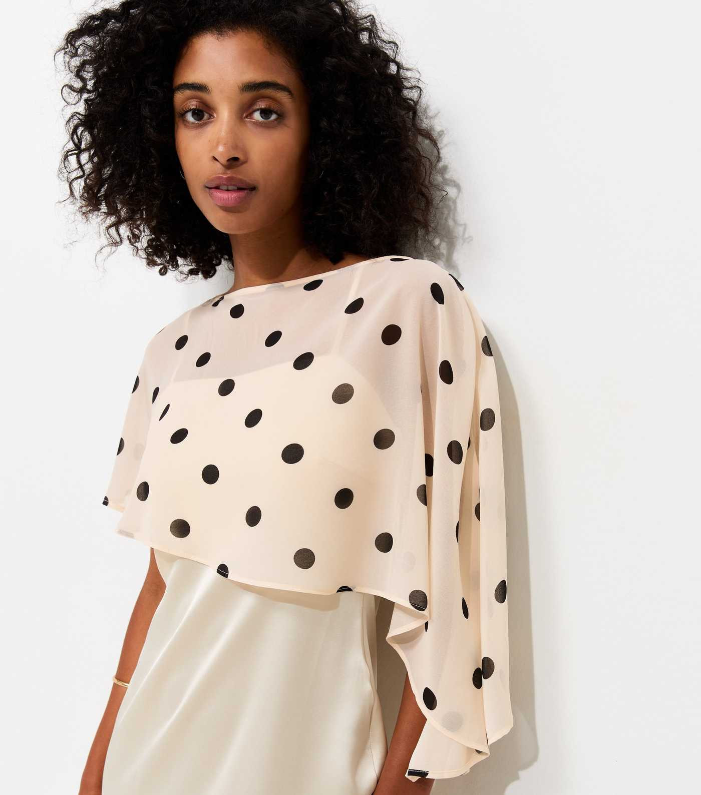 Cream Satin Spot Print Cape Midi Dress | New Look | New Look (UK)