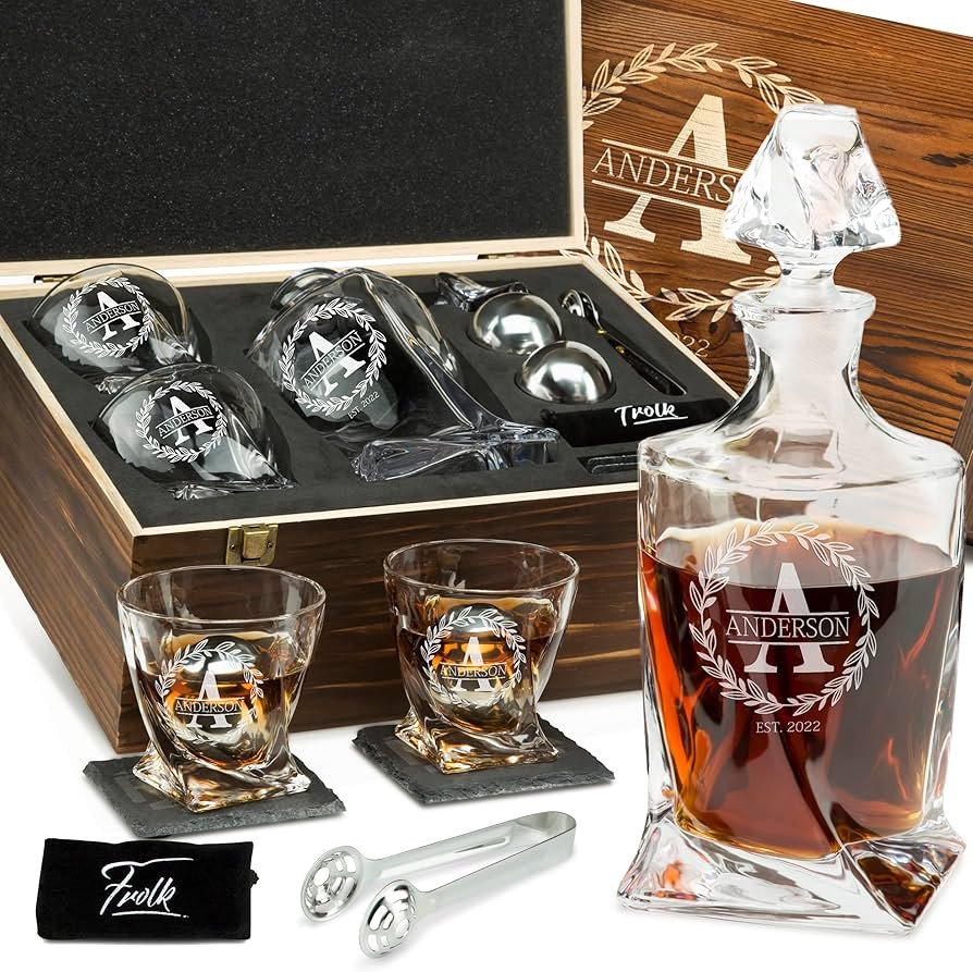 Personalized Whiskey Decanter and Stones Set - Customized Gift for Him - Men, Dad, Father - Engra... | Amazon (US)