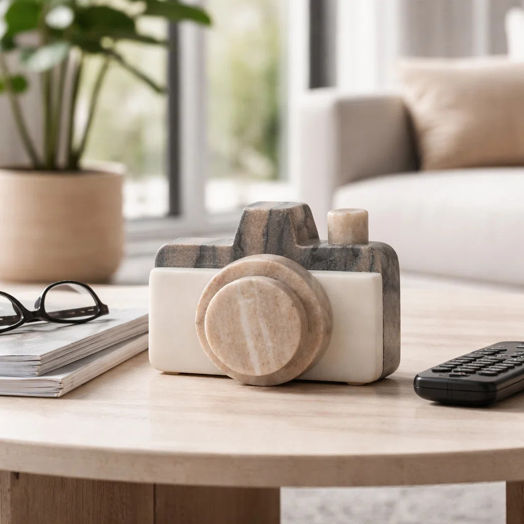 Decorative Marble Camera Figurine Accent for Home Decor - Modern Sculpture Object for Table Styli... | Wayfair North America