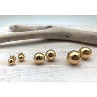 Gold Ball Post Earrings 12, 10, 8mm // Half Dome Studs Plated 925 Silver in The Center | Etsy (US)
