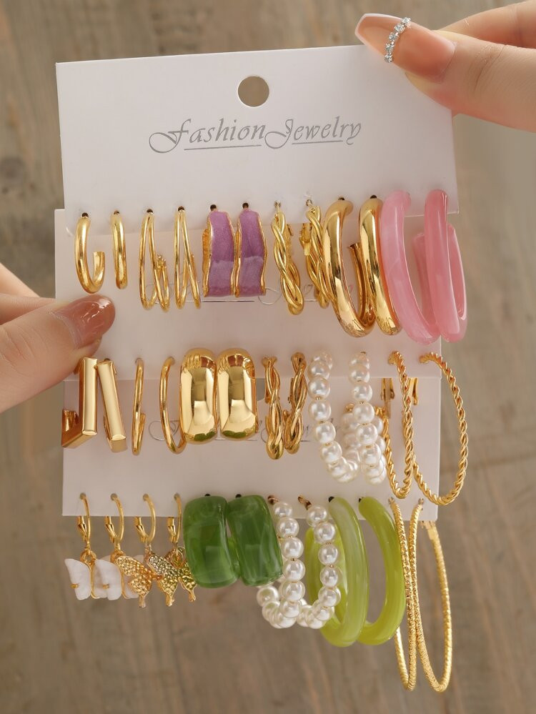 18pairs/set Faux Pearl Decor Hoop Earrings | SHEIN