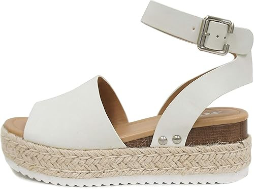 Soda Women's Topic Open Toe Buckle Ankle Strap Espadrille Synthetic sandals | Amazon (US)