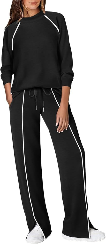 WIHOLL Lounge Sets for Women 2 Piece Fall Outfits 2025 Wide Leg Pant Matching Sets Womens Clothin... | Amazon (US)