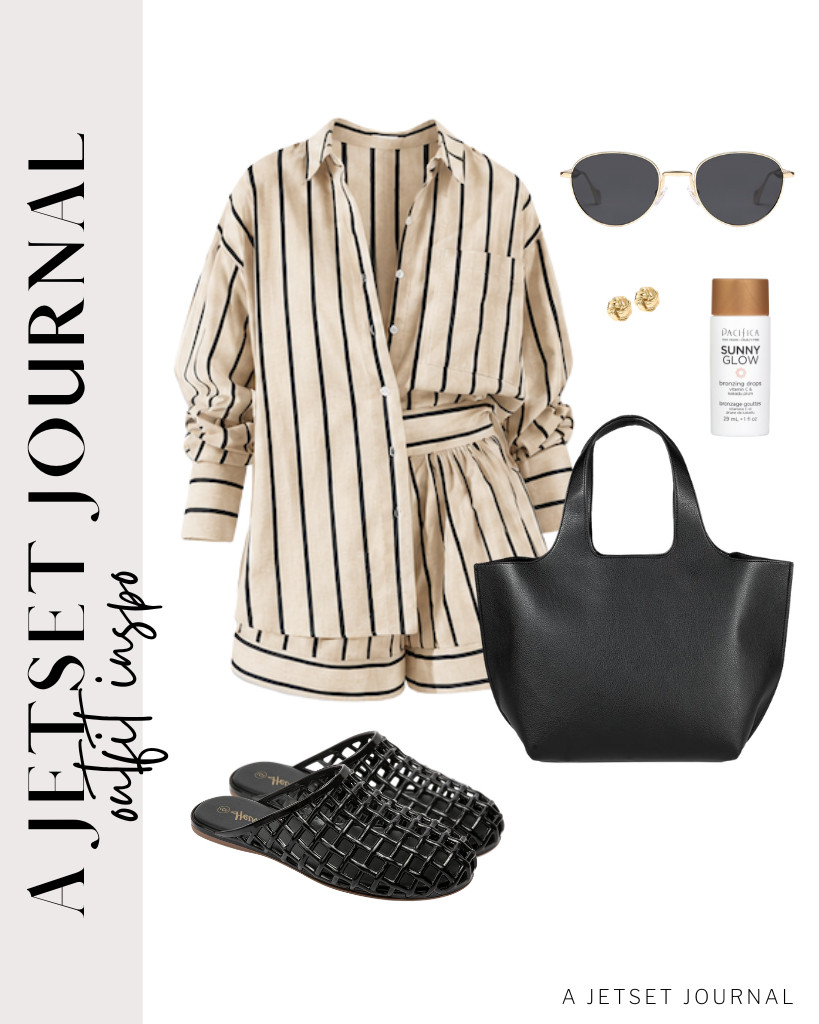 The next outfit is this 2-piece set from Tankaneo paired with HEVA jelly sandals. An Amazon Essentials tote bag and VANLINKER polarized sunnies go well with this look. 

#LTKSeasonal #LTKSaleAlert #LTKTravel
 

 