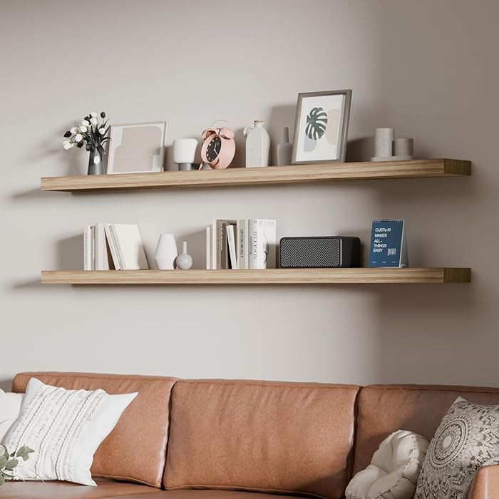 60 inch Long Floating Shelves for Wall,Solid Wood Long Shelves Set of 2,Brown Rustic Mounted Shel... | Amazon (US)