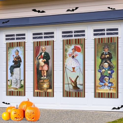 Halloween Decorations Large set of 4 Haunted Mansion Stretching Portraits Outdoor Vinyl Halloween Decorations, Haunted Mansion Decor Halloween Vintage Backdrop Horror Poster for Home Wall Art Photo Hanging Banner | Amazon (US)