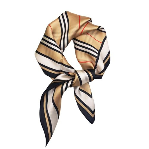 PLIPON 100% Mulberry Silk Neck Scarf - 21"x21" Small Printed Square Neckerchief Scarves for Women Stripe | Amazon (US)