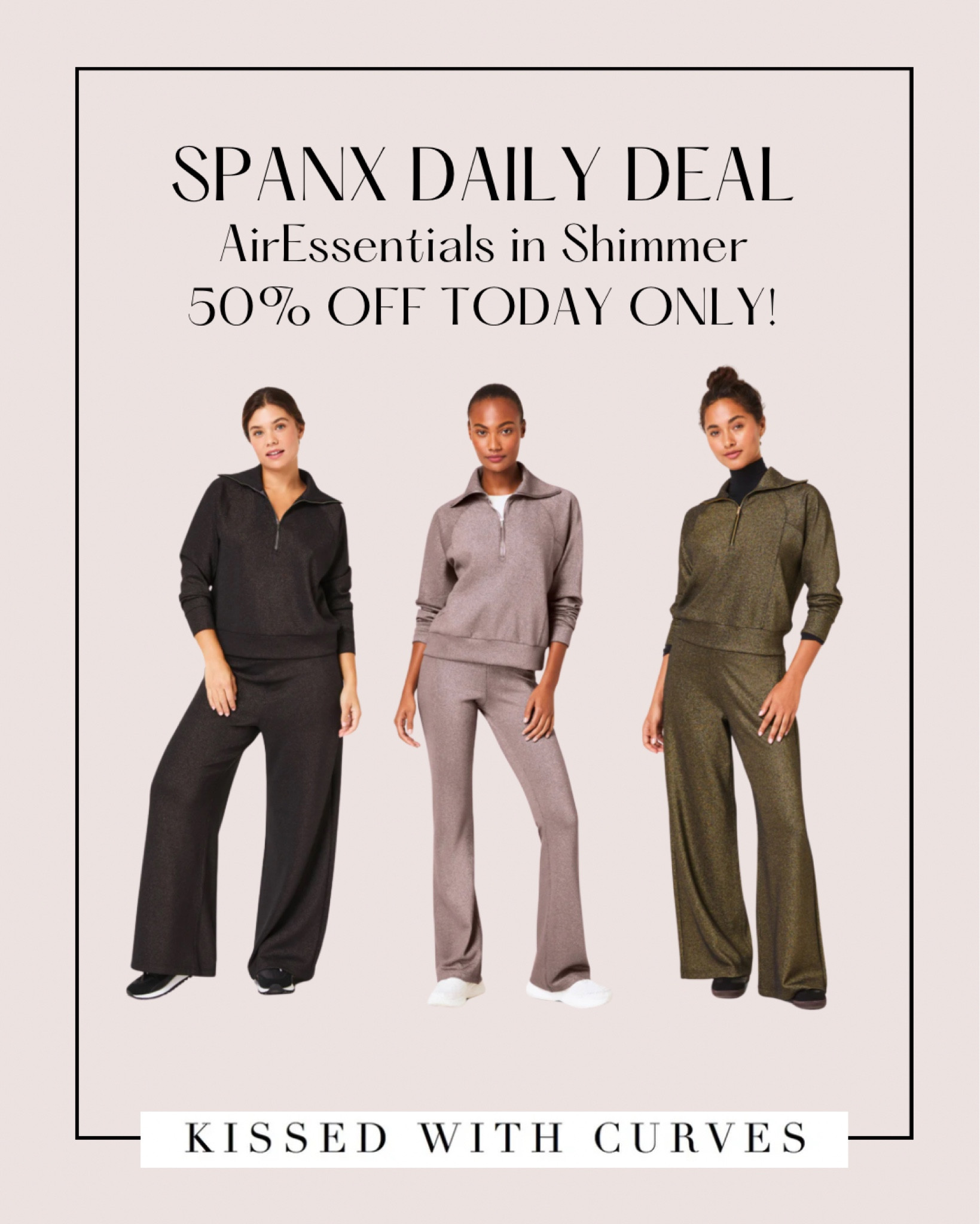 Spanx Daily Deal! 50% off AirEssentials sets in Shimmer TODAY ONLY! I wear the top in size large and the wide leg pants in large petite. These sets make great gifts for the holidays! Grab them while they’re half price! Use code EXTRA10 to get an extra 10% off too! 

#LTKCyberWeek #LTKTravel #LTKGiftGuide