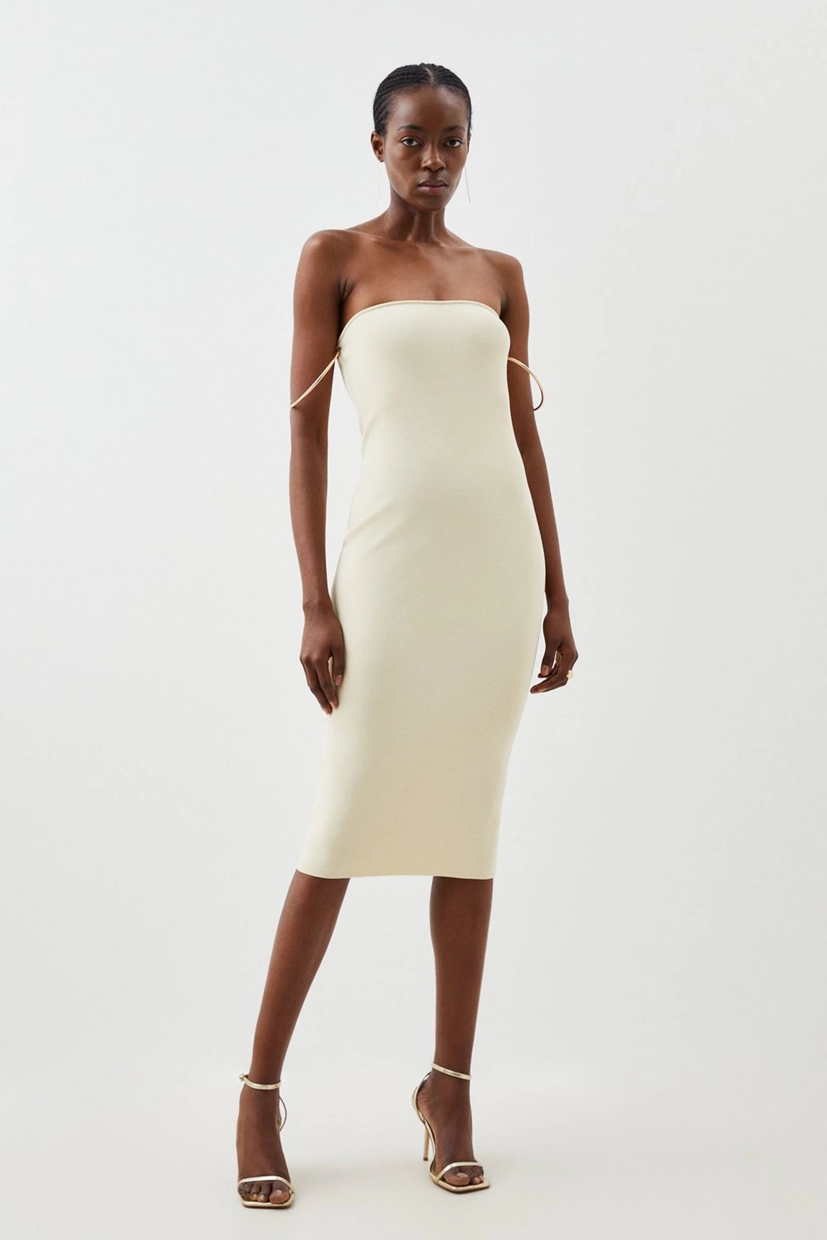 Premium Viscose Blend Body Contouring Bracelet Trim Knit Dress | Karen Millen UK + IE + DE + NL