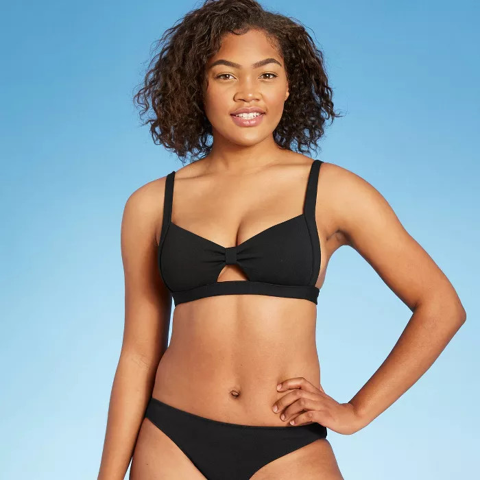 Women's Knot-Front Crepe Textured Bralette Bikini Top - Shade & Shore™ Black | Target