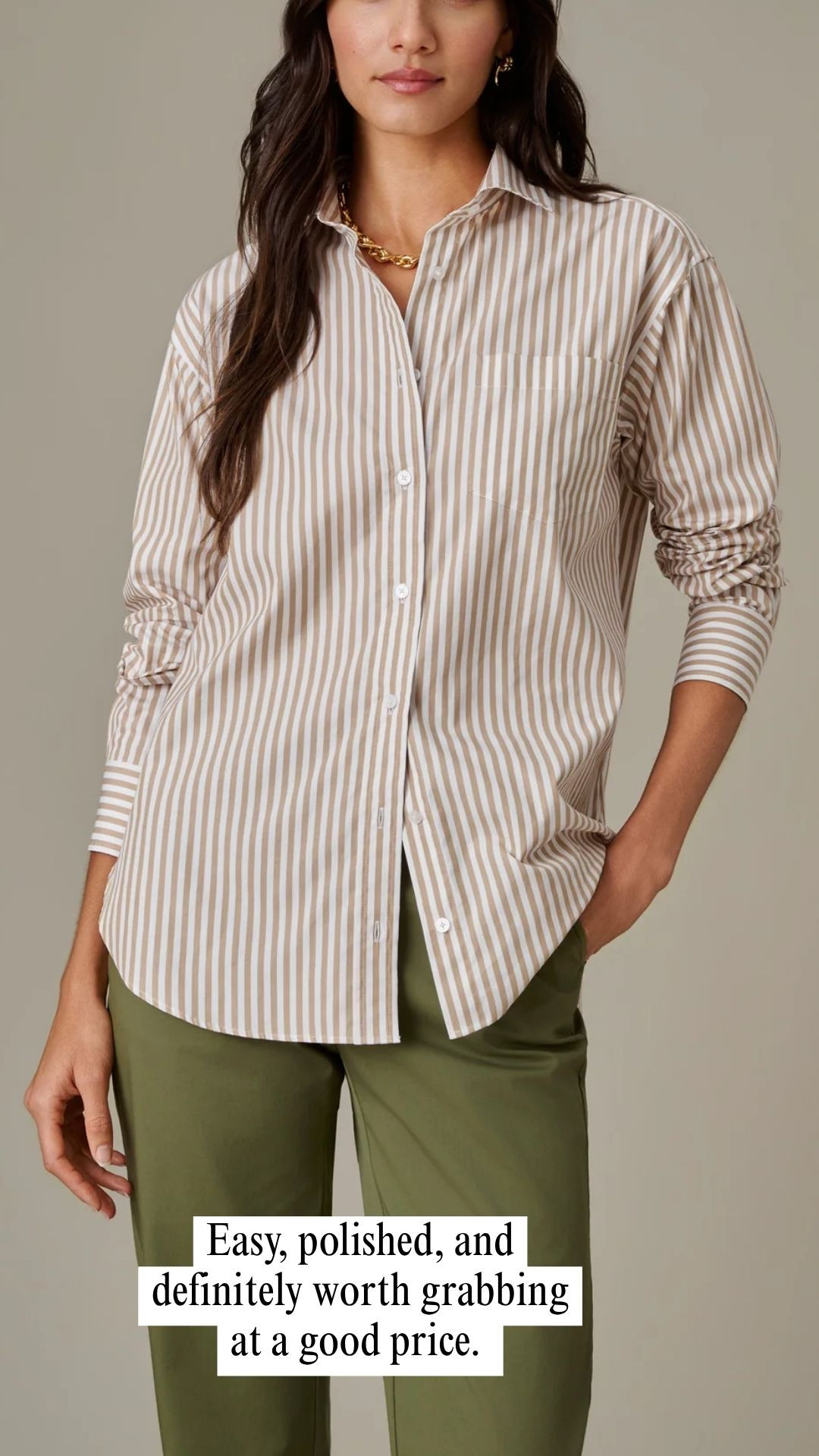 Get this while it’s on sale. 🤍 A classic striped button-down like this is one of those pieces you’ll reach for constantly. I love the soft neutral stripes and relaxed fit with everything from jeans to trousers. Easy, polished, and definitely worth grabbing at a good price. 

 #LTKootd #LTKSaleAlert