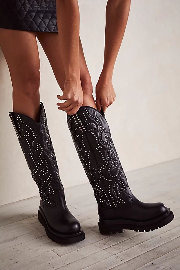 Studded Space Cowgirl Boots by Jeffrey Campbell at Free People, Black / Silver, US 7 | Free People (Global - UK&FR Excluded)