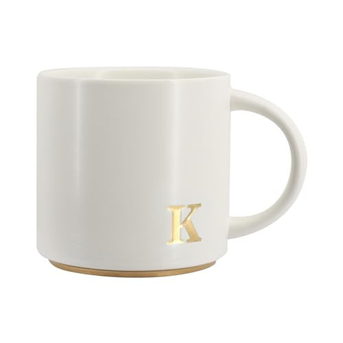 COLLECTIVE HOME - Monogram Ceramic Mugs, 15 oz Golden Initial Coffee Cups, Elegant Capital Alphabet Tea Mugs, Elegant Personalized Mug with Gift Box, Luxurious Cups for Office and Home (K) | Amazon (US)