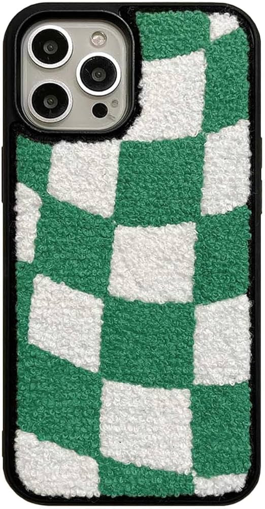 Green Checkered Phone Case for iPhone 15 Pro Max 6.7inch (2023),Cute Girly Winter Aesthetic Fuzzy... | Amazon (US)