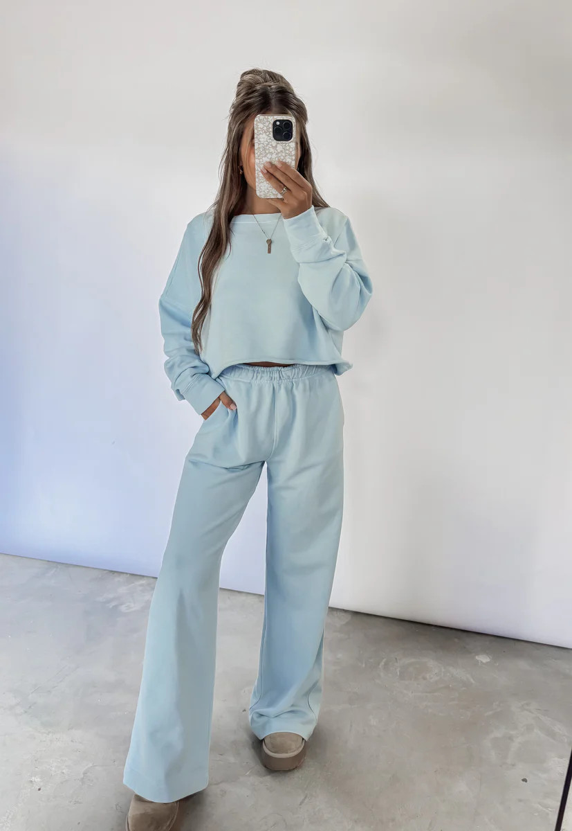 Making Memories Cotton Terry Cropped Sweatshirt - Light Denim | CK Squared Boutique