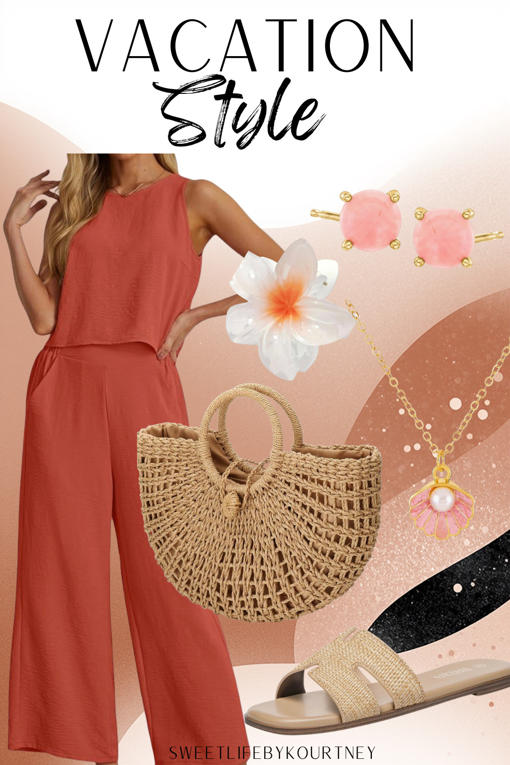 This vacation style roundup is so good if you want an easy outfit that looks instantly pulled together. I love a breezy set like this with woven accessories and simple jewelry for dinners, resort nights, or summer trips. Everything feels polished without being fussy. Linked in my LTK.
#VacationStyle #ResortWear #SummerOutfitIdeas #SweetLifeByKourtney 

 #LTKootd #LTKSeasonal #LTKTravel