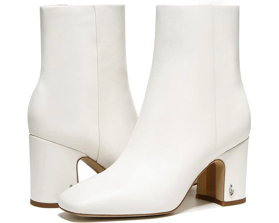 Sam Edelman Fawn Boots Women's White Leather Square Toe Ankle Bootie JOBB928 | Shop Simon