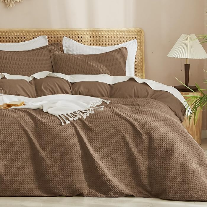 PHF Waffle Duvet Cover California King, Soft & Breathable, 104"x98", Mocha | Amazon (US)