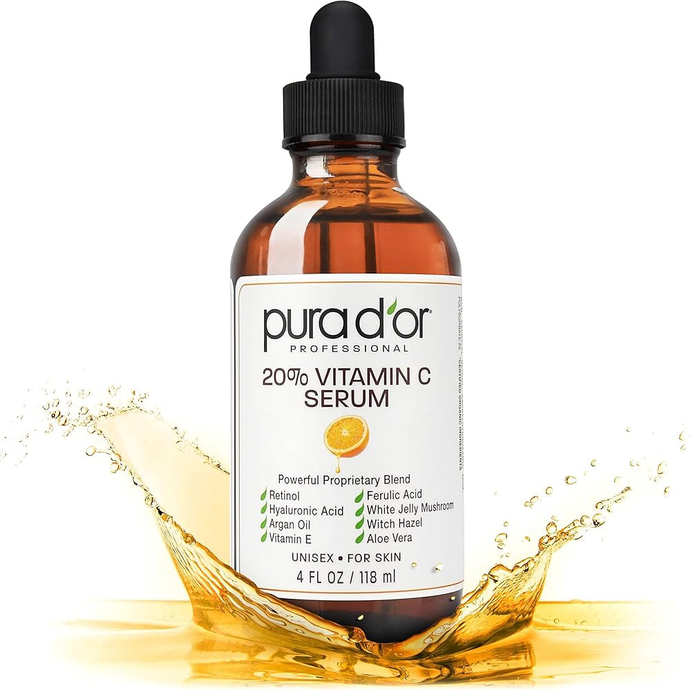 PURA D'OR 20% Vitamin C Serum 4 Oz - Lightweight Maximum Strength Formula - Retinol, Hyaluronic A... | Amazon (US)
