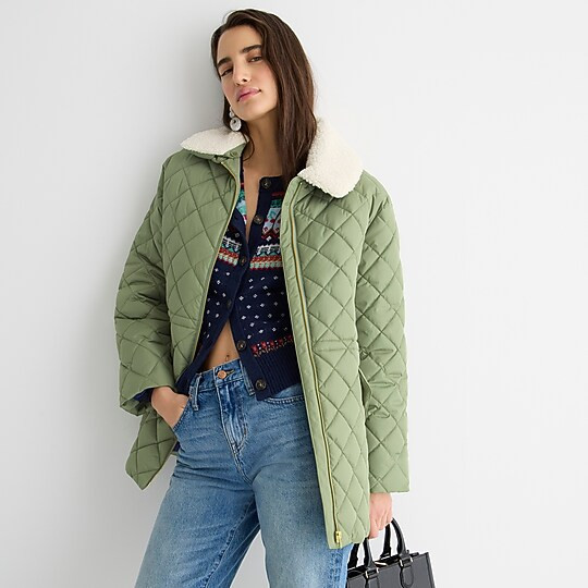 Quilted sherpa-lined puffer jacket | J. Crew US