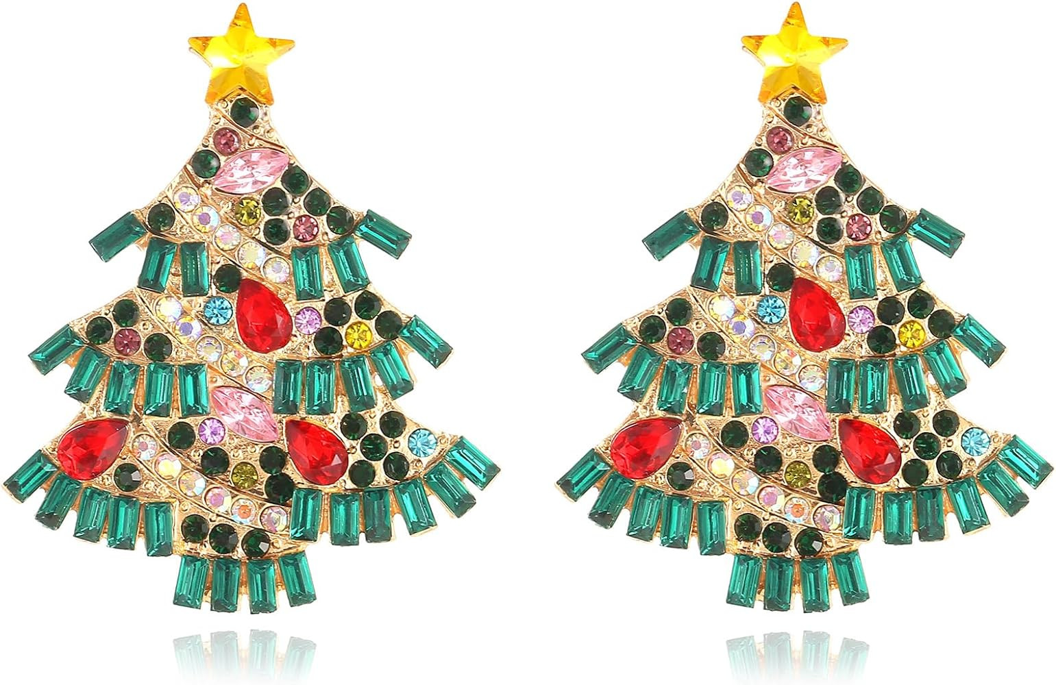 Merry Christmas Earrings Rhinestone Statement Earrings Xmas Tree Bow Bulbs Cane Reindeer Santa Sn... | Amazon (US)