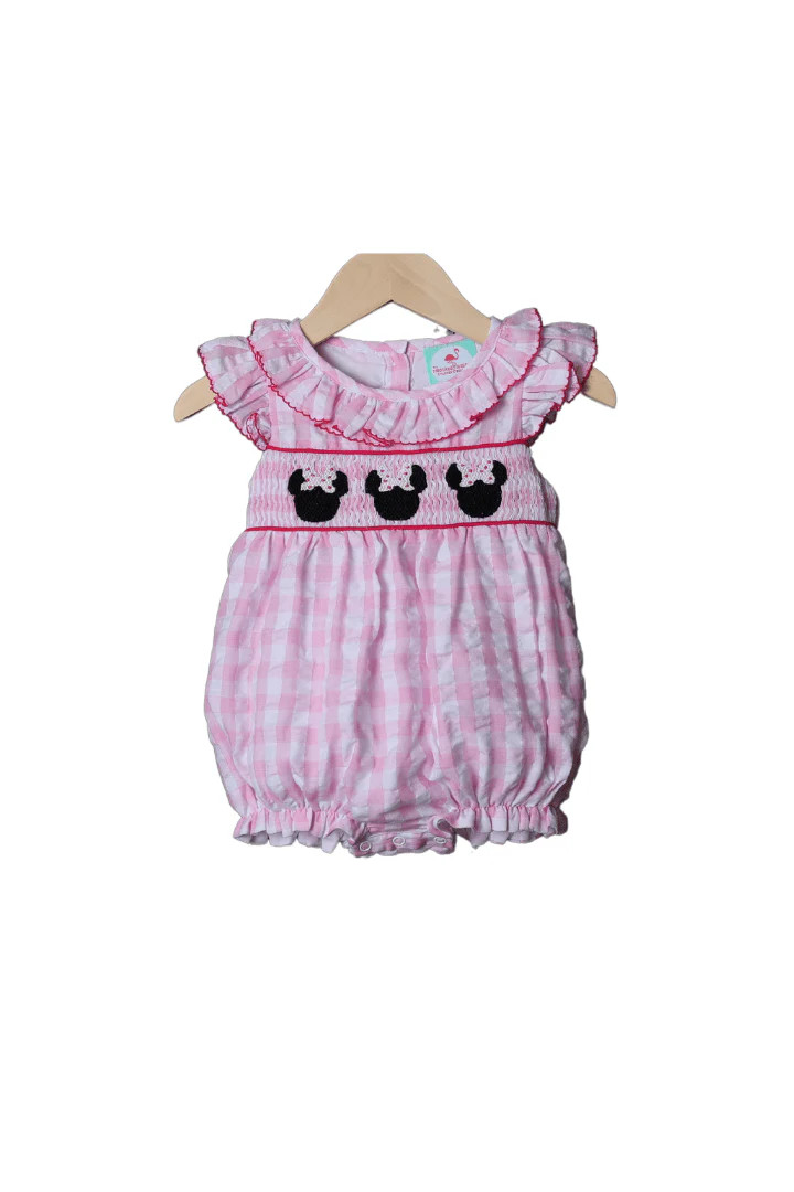 Smocked Mouse Pink Gingham Seersucker Bubble | The Smocked Flamingo