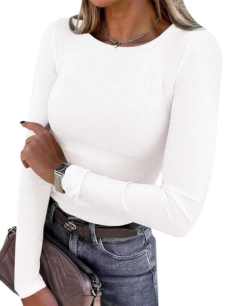 PRETTYGARDEN Women 2025 Fall Long Sleeve Shirts Ribbed Knit Crewneck Fitted Basic Tee Going Out T... | Amazon (CA)