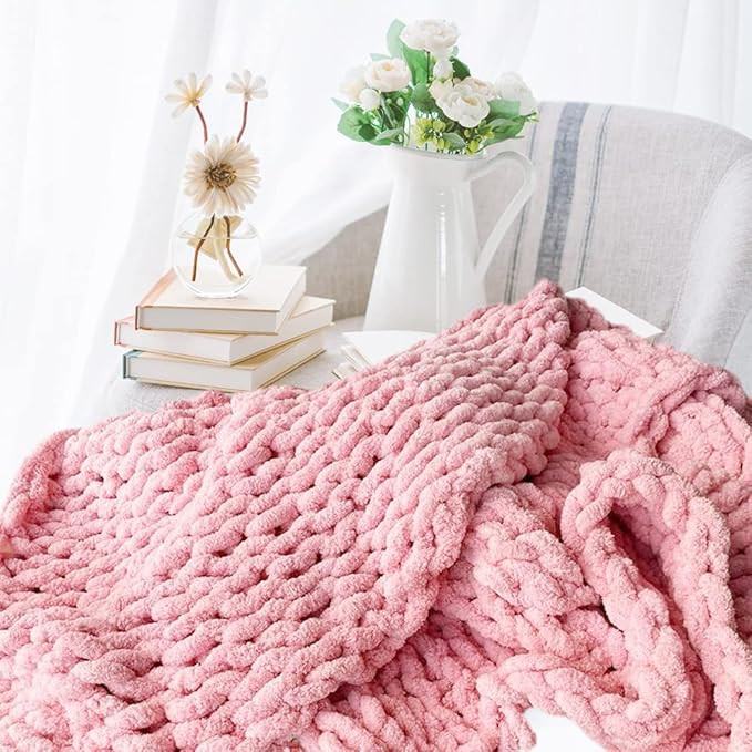 Abound Chunky Knit Blanket Throw (50"x60", 5 lbs) - Chenille Yarn Knitted Blanket - Crochet Blank... | Amazon (US)