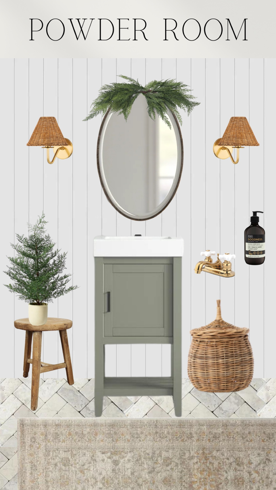 Holiday powder room mood board. Vanity. Decor. Mirror. Sconce. Christmas decor 

#LTKHoliday #LTKhome #LTKSeasonal