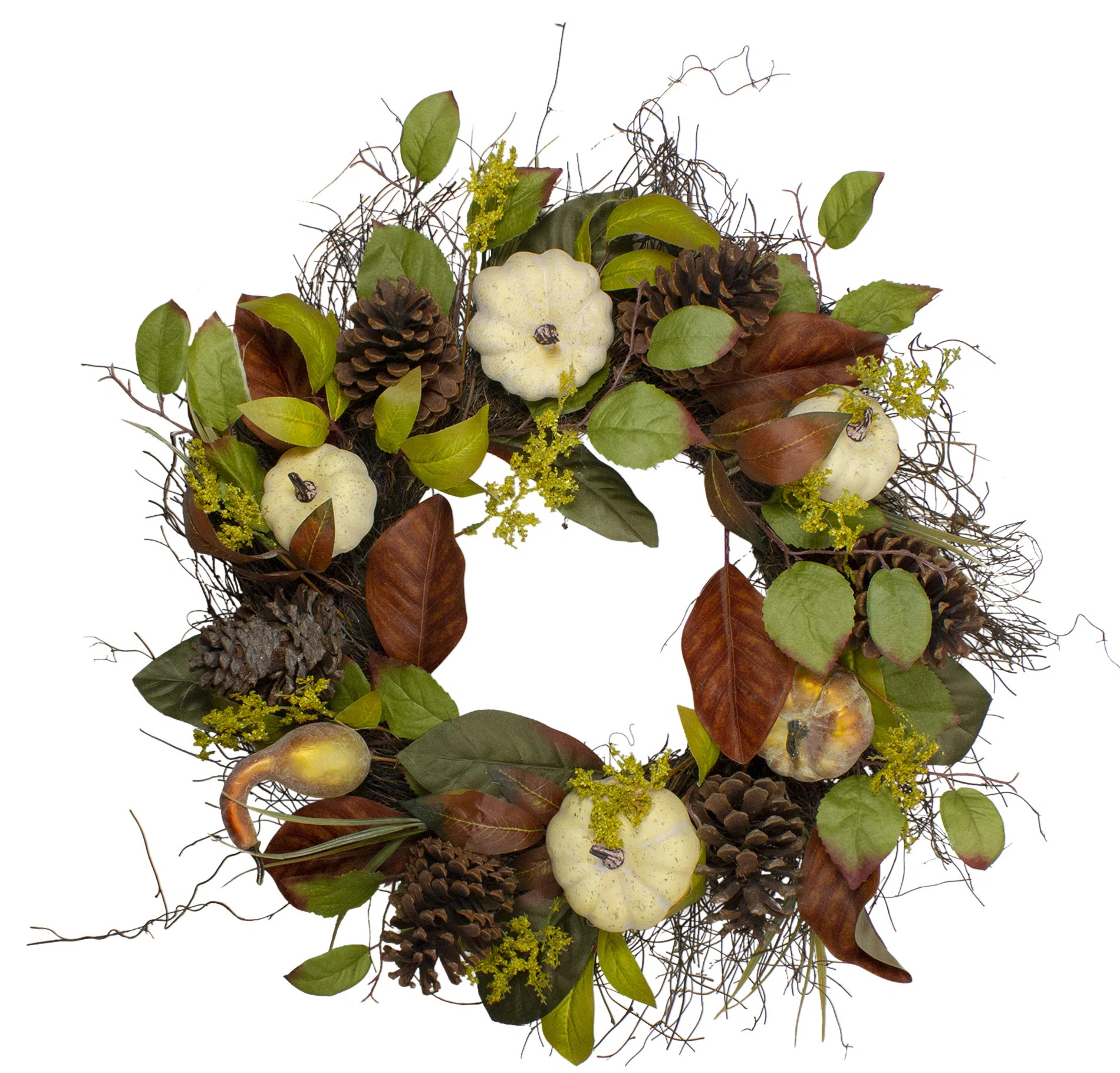 Pumpkin Pinecone and Gourd Artificial Fall Harvest Wreath 24-Inch Unlit | Wayfair North America