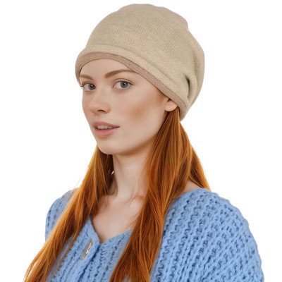 Anna-Kaci Comfy Warm Knit Slouchy Beanie Hat Double Color Roll Up Edge Ski Cap - Beige | Target